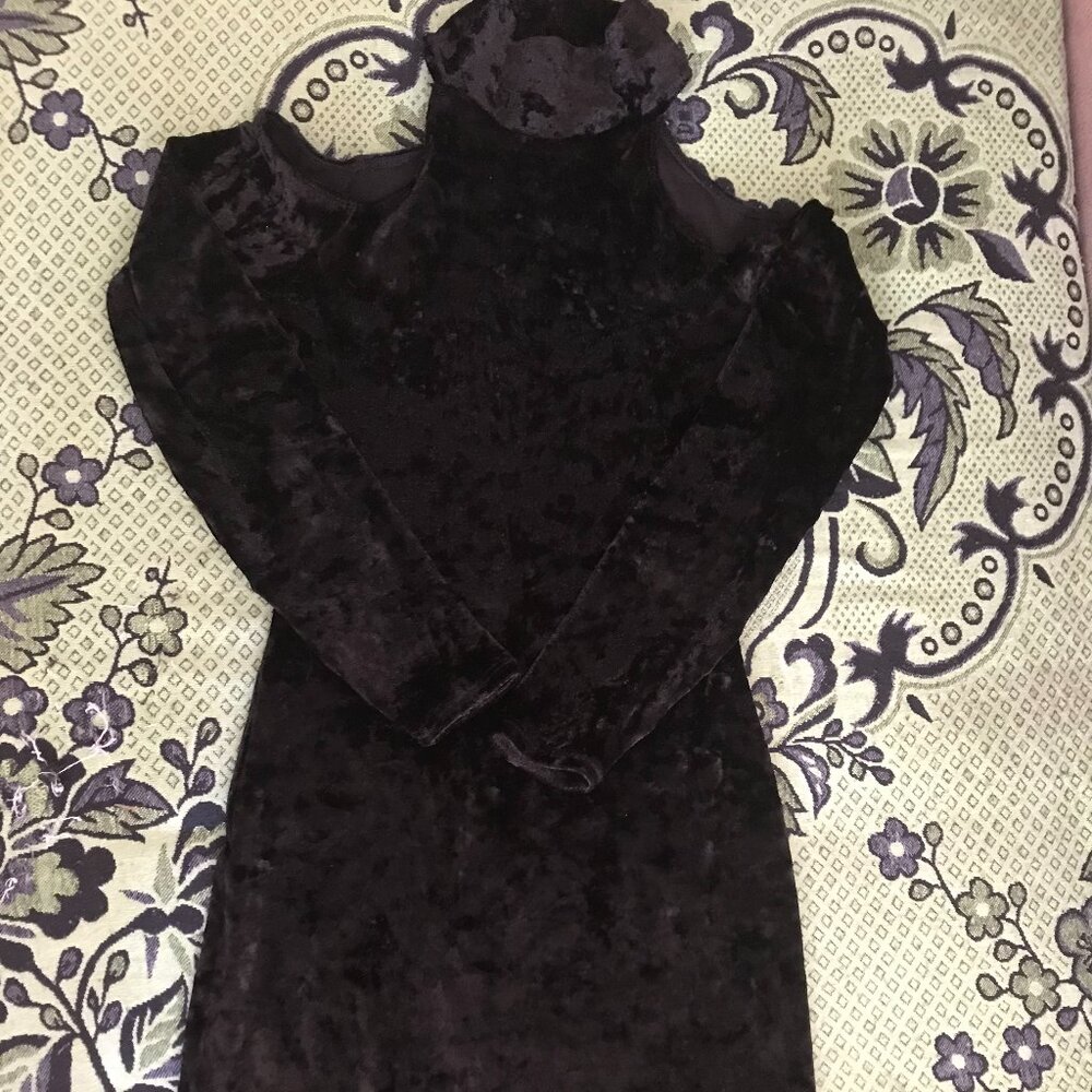 Body Exteriors Cold Shoulder Turtleneck Velour Dress